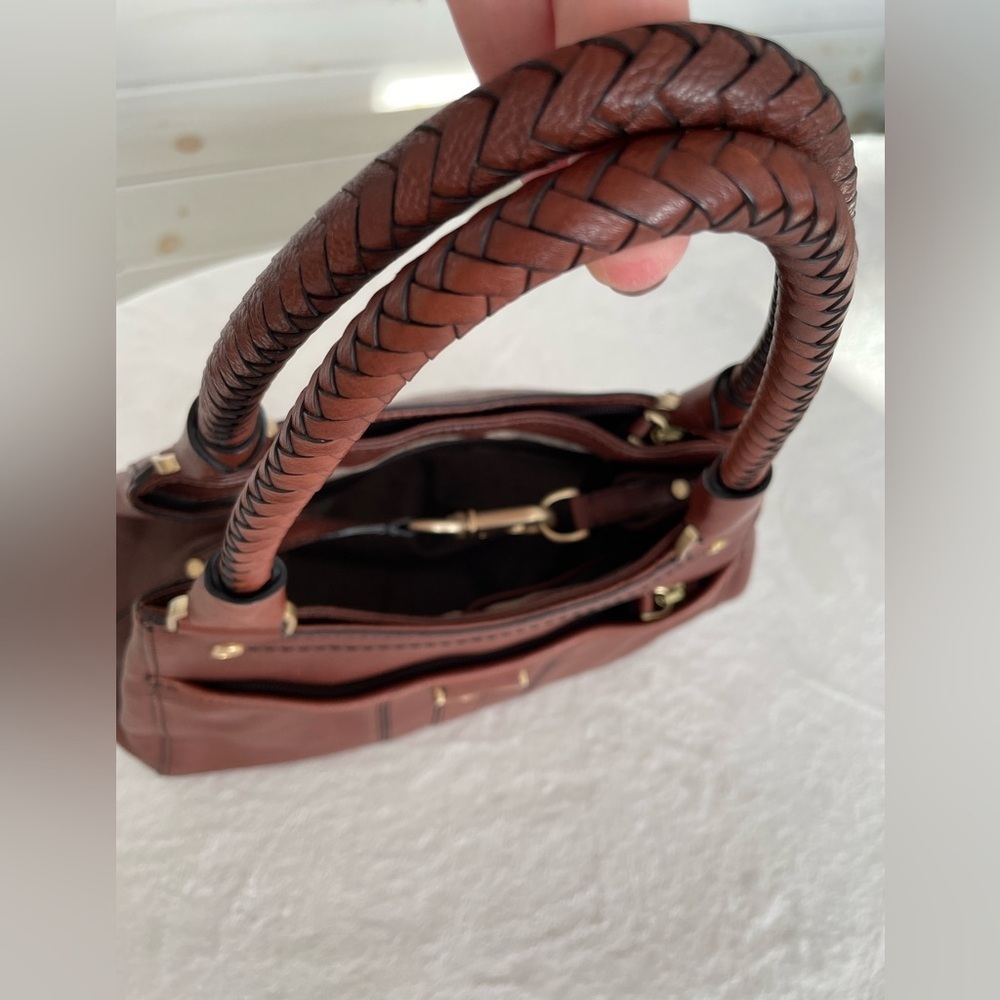 Cole Haan Handbag Purse Satchel Pebbled Brown Leather Equestrian Brass Accent - Picture 14 of 17